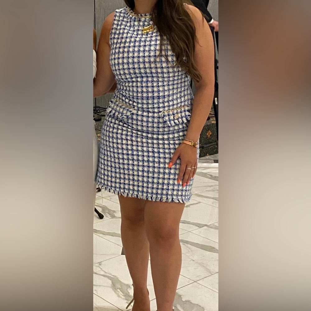Blue and White Tweed Mini Skirt